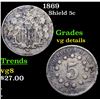 Image 1 : 1869 Shield Nickel 5c Grades vg details