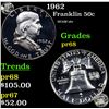 Image 1 : Proof 1962 Franklin Half Dollar 50c Grades GEM++ Proof