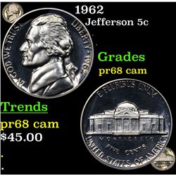 Proof 1962 Jefferson Nickel 5c Grades GEM++ Proof Cameo