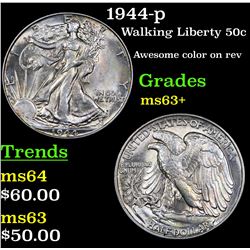 1944-p Walking Liberty Half Dollar 50c Grades Select+ Unc