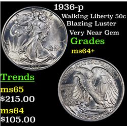 1936-p Walking Liberty Half Dollar 50c Grades Choice+ Unc