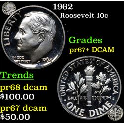 Proof 1962 Roosevelt Dime 10c Grades GEM++ Proof Deep Cameo
