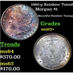 1890-p Rainbow Toned Morgan Dollar $1 Grades Select+ Unc