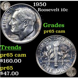 Proof 1950 Roosevelt Dime 10c Grades GEM Proof Cameo