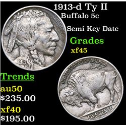 1913-d Ty II Buffalo Nickel 5c Grades xf+