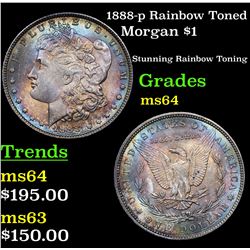 1888-p Rainbow Toned Morgan Dollar $1 Grades Choice Unc