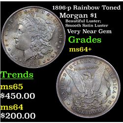 1896-p Rainbow Toned Morgan Dollar $1 Grades Choice+ Unc