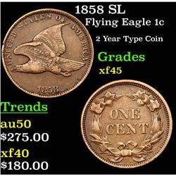 1858 SL Flying Eagle Cent 1c Grades xf+