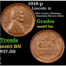 1918-p Lincoln Cent 1c Grades Select Unc BN