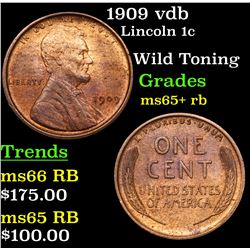 1909 vdb Lincoln Cent 1c Grades Gem+ Unc RB