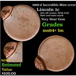 1968-d Incredible Mint error Lincoln Cent 1c Grades Choice+ Unc BN