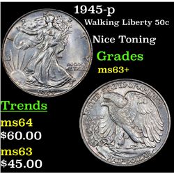 1945-p Walking Liberty Half Dollar 50c Grades Select+ Unc
