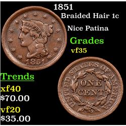 1851 Braided Hair Large Cent 1c Grades vf++