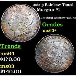 1885-p Rainbow Toned Morgan Dollar $1 Grades Select+ Unc