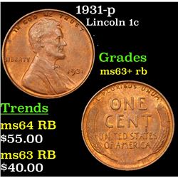 1931-p Lincoln Cent 1c Grades Select+ Unc RB