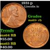 Image 1 : 1931-p Lincoln Cent 1c Grades Select+ Unc RB