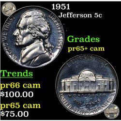 Proof 1951 Jefferson Nickel 5c Grades GEM+ Proof Cameo