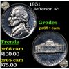 Image 1 : Proof 1951 Jefferson Nickel 5c Grades GEM+ Proof Cameo
