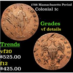 1788 Massachusetts Period Colonial Cent 1c Grades vf details