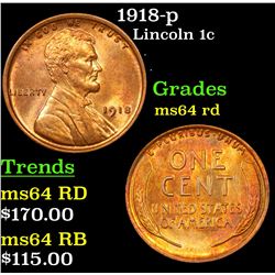 1918-p Lincoln Cent 1c Grades Choice Unc RD