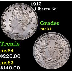 1912 Liberty Nickel 5c Grades Choice Unc