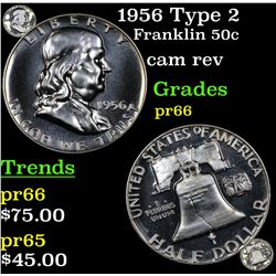 Proof 1956 Type 2 Franklin Half Dollar 50c Grades GEM+ Proof