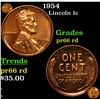 Image 1 : Proof 1954 Lincoln Cent 1c Grades Gem+ Proof Red