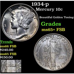 1934-p Mercury Dime 10c Grades GEM+ FSB