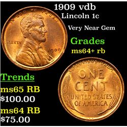 1909 vdb Lincoln Cent 1c Grades Choice+ Unc RB