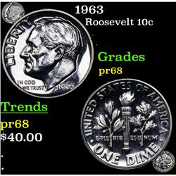 Proof 1963 Roosevelt Dime 10c Grades GEM++ Proof