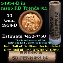 ***Auction Highlight*** Uncirculated 1c orig shotgun roll, 1954-d in old Brink's wrapper (fc)