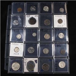 Page of 20 Mixed coins Mercury 10c, Braided Hair 1c, Washington 25c, Roosevelt 10c, Indian 1c, Jeffe