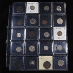 Page of 20 Mixed coins Jefferson 5c, Braided Hair 1c, Washington 25c, Mercury 10c, Indian 1c, Libert
