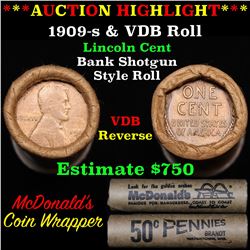 ***Auction Highlight*** Lincoln Wheat cent 1c orig roll, 1909-s end, VDB other end, WOW! (fc) (fc)