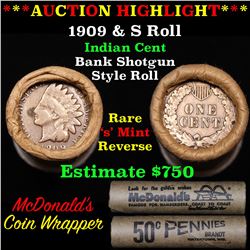***Auction Highlight*** Indian 1c Shotgun Roll, 1909 end, KEY date 's' mint on the other, Wow! (fc)
