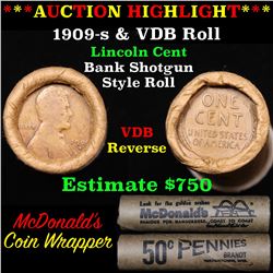 Lincoln Wheat cent 1c orig roll, 1909-s end, VDB other end