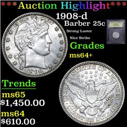 ***Auction Highlight*** 1908-p Barber Quarter 25c Grades Choice+ Unc (fc)