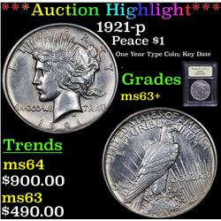 ***Auction Highlight*** 1921-p Peace Dollar $1 Graded Select+ Unc By USCG (fc)