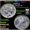 Image 1 : ***Auction Highlight*** 1921-p Peace Dollar $1 Graded Select+ Unc By USCG (fc)