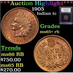 ***Auction Highlight*** 1905 Indian Cent 1c Graded Gem+ Unc RB By USCG (fc)