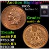 Image 1 : ***Auction Highlight*** 1905 Indian Cent 1c Graded Gem+ Unc RB By USCG (fc)