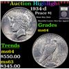 Image 1 : ***Auction Highlight*** 1934-d Peace Dollar $1 Graded Choice Unc By USCG (fc)