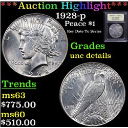 ***Auction Highlight*** 1928-p Peace Dollar $1 Graded Unc Details By USCG (fc)