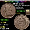 Image 1 : ***Auction Highlight*** 1804 C-12 Draped Bust Half Cent 1/2c Graded xf+ By USCG (fc)
