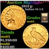 ***Auction Highlight*** 1912-p Gold Indian Quarter Eagle $2 1/2 Graded Select Unc By USCG (fc)