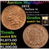 Image 1 : ***Auction Highlight*** 1872 Indian Cent 1c Graded Select+ Unc BN By USCG (fc)