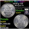 Image 1 : ***Auction Highlight*** 1878-p 7tf Morgan Dollar $1 Graded Choice+ Unc By USCG (fc)