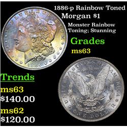 1886-p Rainbow Toned Morgan Dollar $1 Grades Select Unc