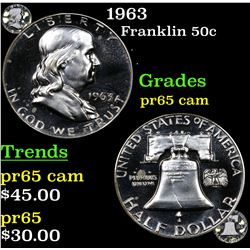 Proof 1963 Franklin Half Dollar 50c Grades GEM Proof Cameo