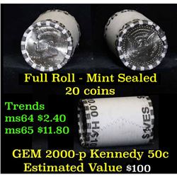 2000-p $10 Mint Rolled Kennedy Half Dollar Shotgun Roll